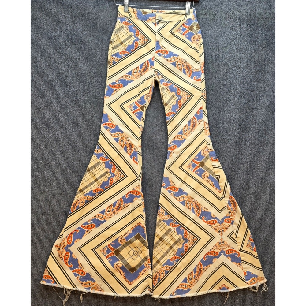 Free People Just Float On Flare Jeans Womens Paisley Multi 25 Good Boho Retro - Picture 2 of 13